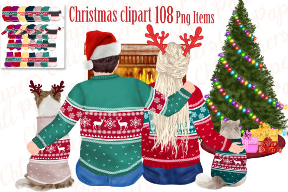 Christmas Bundle Family Sweaters Png Illustrations