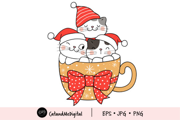 Christmas Cat in Marshmallow Cup Illustration Review