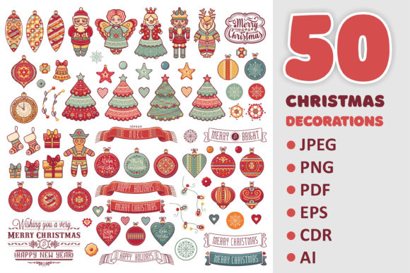 Christmas Clipart in Vintage Style for Illustrations