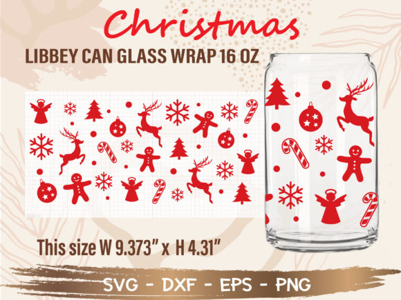 Christmas Decor Can Glass Wrap 16oz Illustrations for Content Publishing