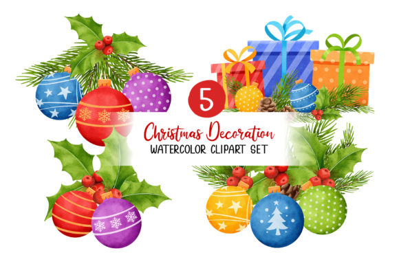 Christmas Decoration Watercolor Clipart for Handmade Creations