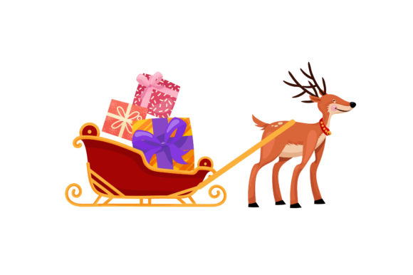 Christmas Gift Box Deer Train Design Illustrations