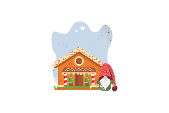 Christmas Gingerbread House and Gnome Illustration