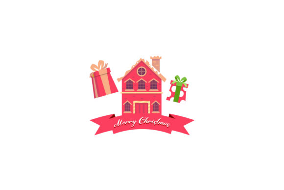 Christmas House Gift Box Greeting Art for Creative Projects