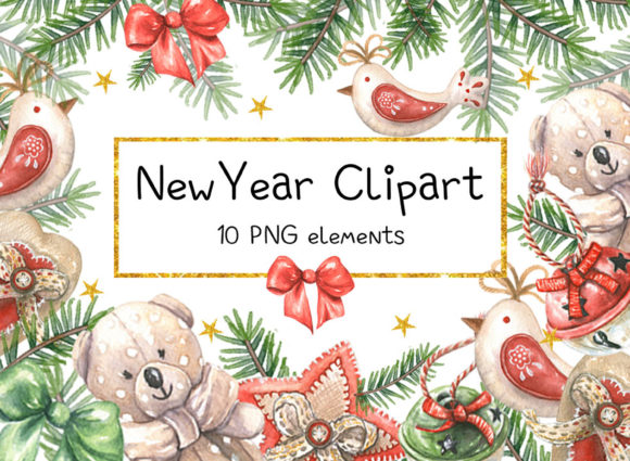 Christmas Toys Watercolor Clipart Illustrations