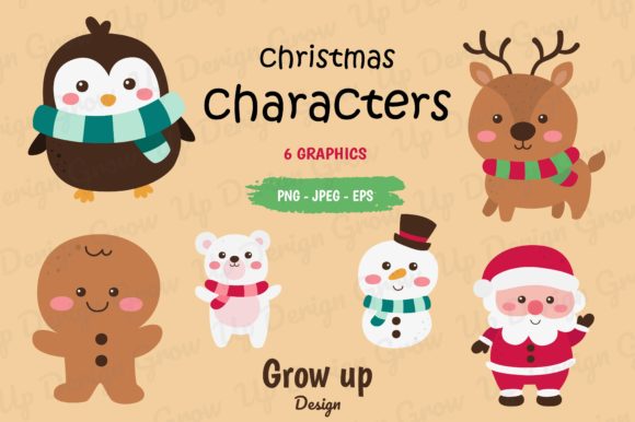 Cute Christmas Characters Clipart Set for Website and Editorial Design