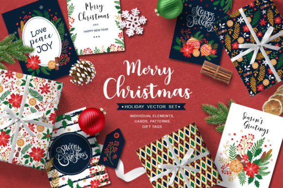 Merry Christmas Vector Set Illustrations