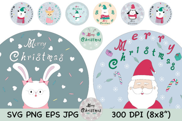 Merry Christmas with Circle Characters Illustrations