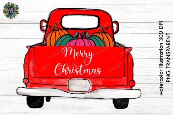 Red Truck Christmas Tree Illustration for Branding and Design Projects