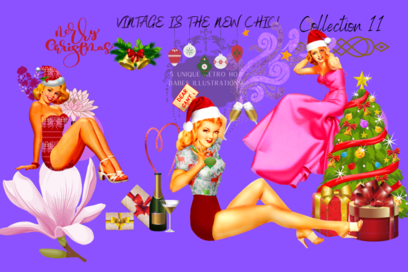 Retro Christmas Party with Hot Babes V11 Illustrations