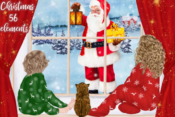 Santa and Kids Clipart Christmas Illustrations