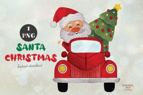 Santa Christmas Watercolor Clip Art Png for Handmade Creations