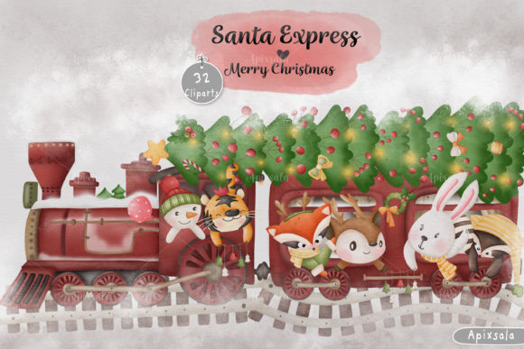 Santa Express and Christmas Watercolor Illustrations