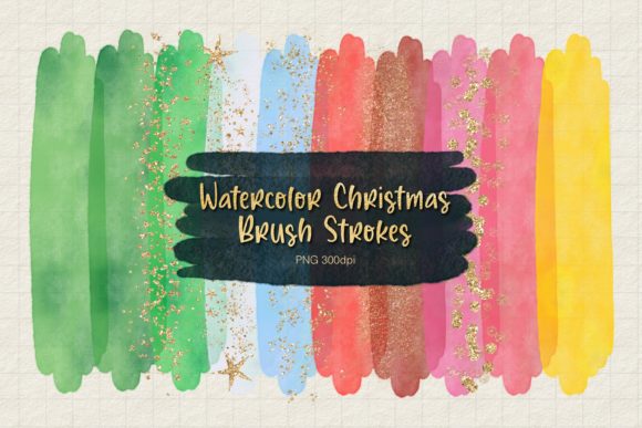 Watercolor Christmas Brush Strokes Illustrations