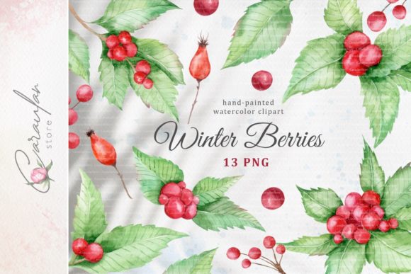 Watercolor Christmas Clipart, Holly Illustrations