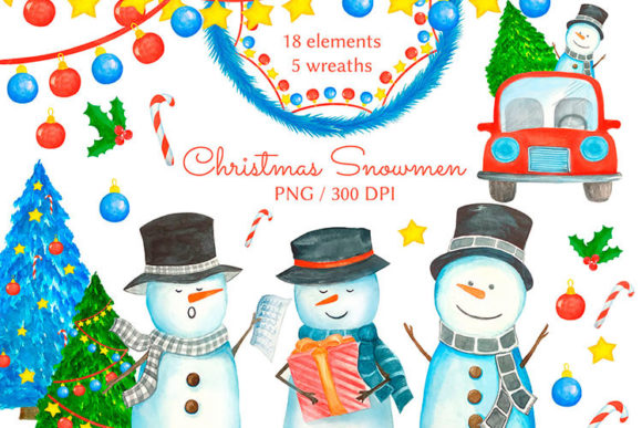 Watercolor Christmas Snowmen Illustrations
