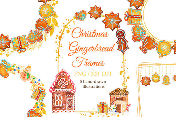 Watercolor Gold Christmas Frames for Editorial Design